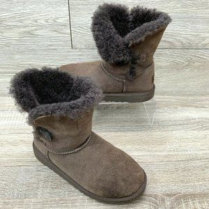 UGG Australia Women Bailey Button Suede Shearling Winter Boot Chocolate Brown 5